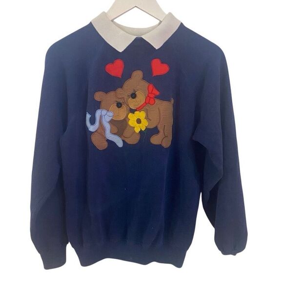 Hanes Vintage collared teddy bear sweatshirt size medium 90s - Picture 1 of 4
